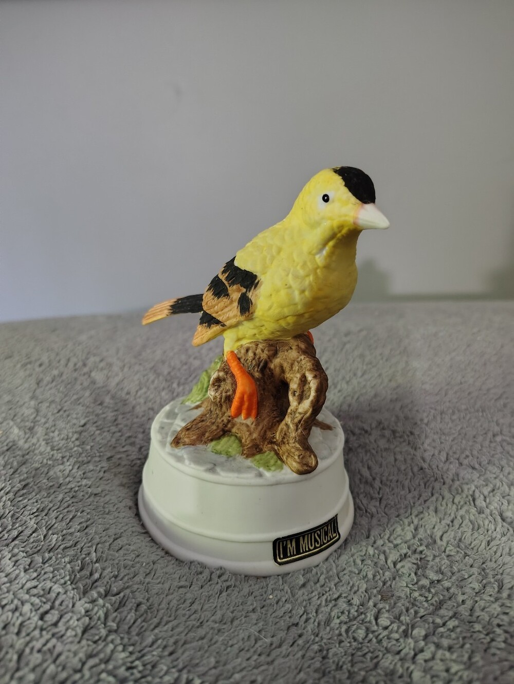 Yellow Songbird Musical Figurine with Black Head Accents - Unbranded